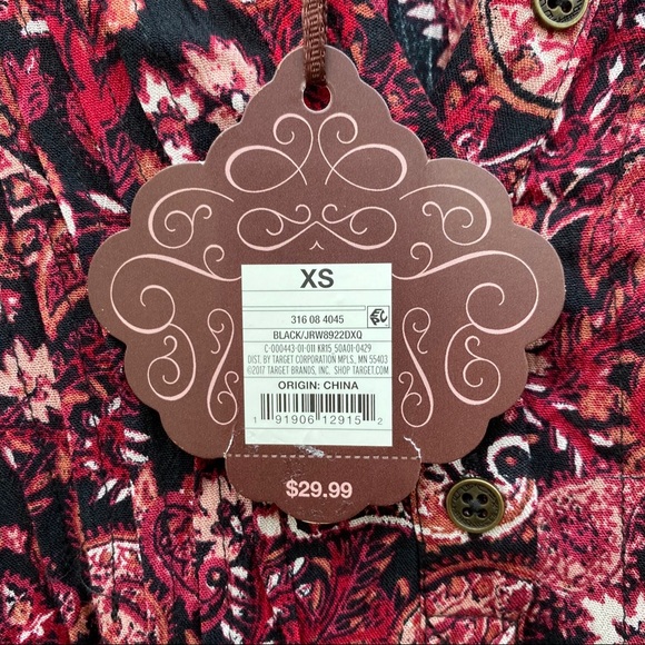 Knox Rose Maroon and Black Button Patterned Top - Picture 2 of 5